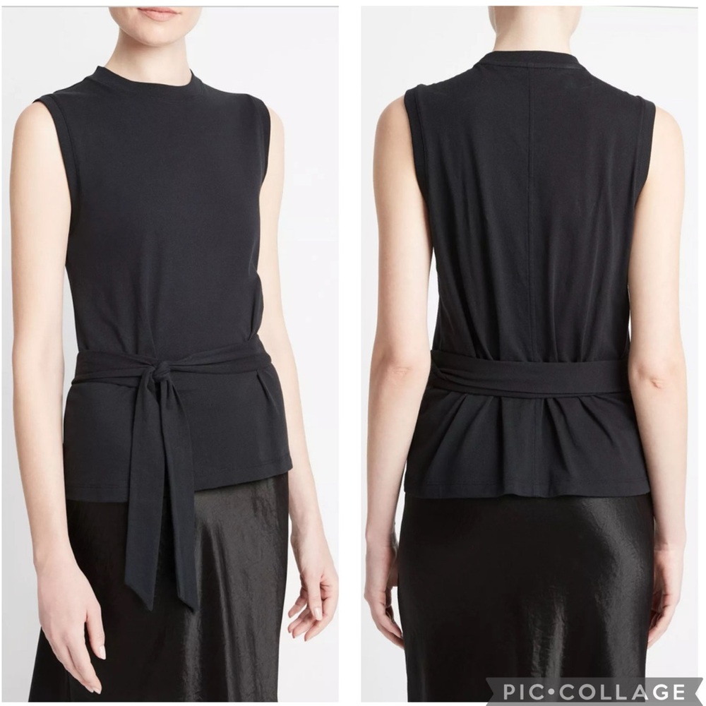 Vince‎ Cotton Sleeveless Tie Wrap Tank Top Black M